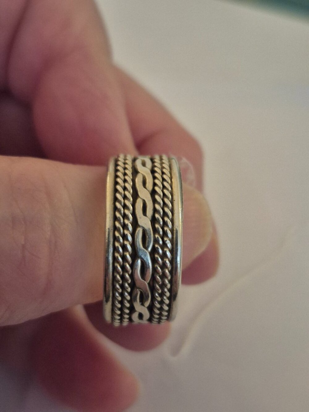 HEAVY 6.33g Solid 925 Sterling Silver Wide Cuff Ring Adjustable Sz 10.5 - 11